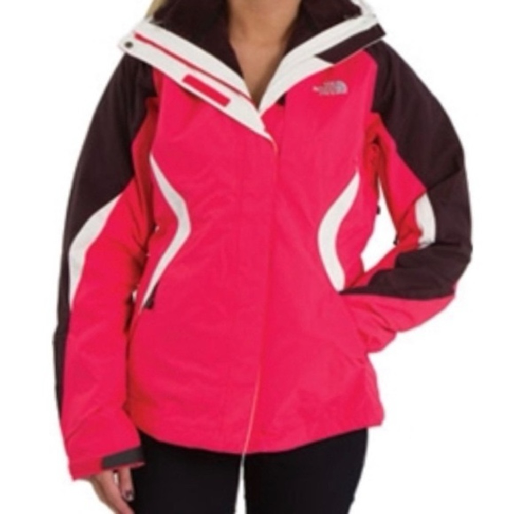 The‎ North Face Pink and Black Ski Jacket with High Collar Small